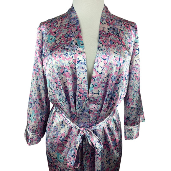 Linea Donatella Floral Satin Robe With Tie Waist Lightweight Size L / XL Bride - Picture 4 of 15